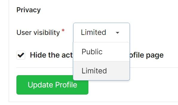 Privacy Settings in Codeberg's User Settings