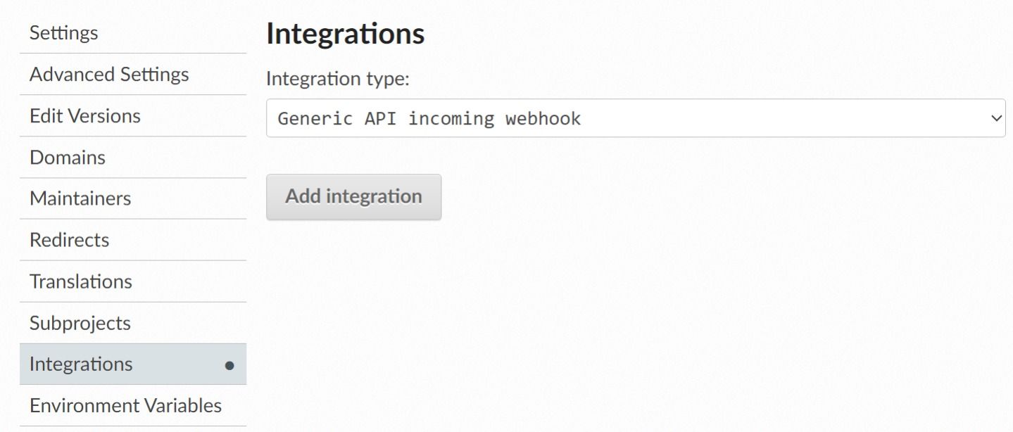 Open the admin settings on ReadTheDocs