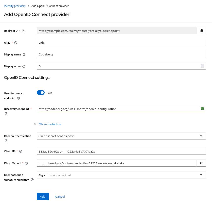 Screenshot of the Identity provider configuration page; it contains all aforementioned configuration options.