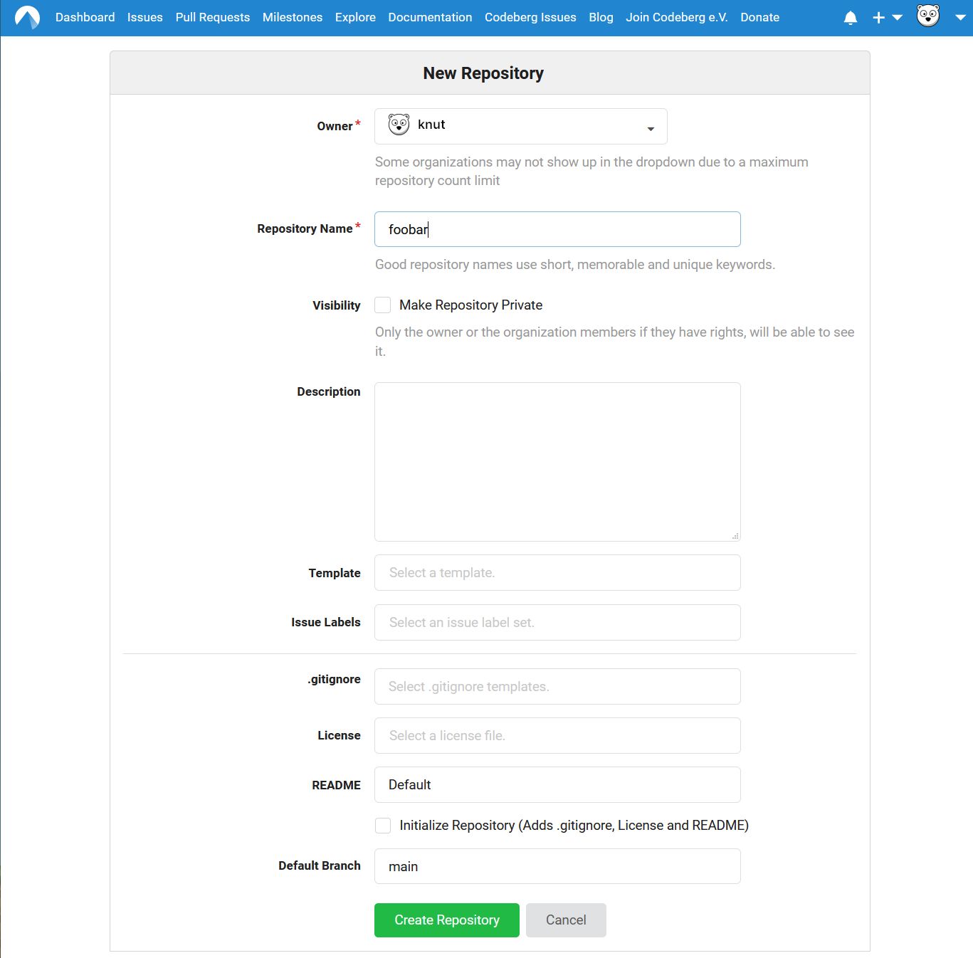 New Repository Form