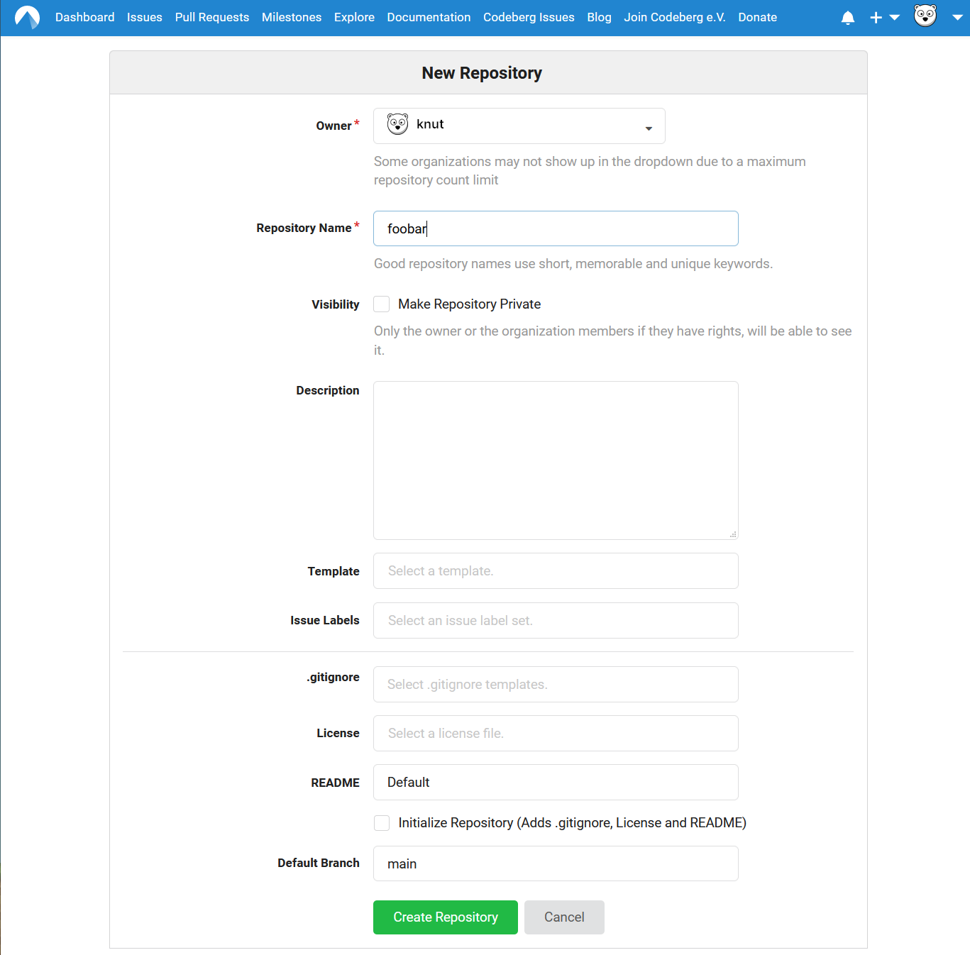 New Repository Form